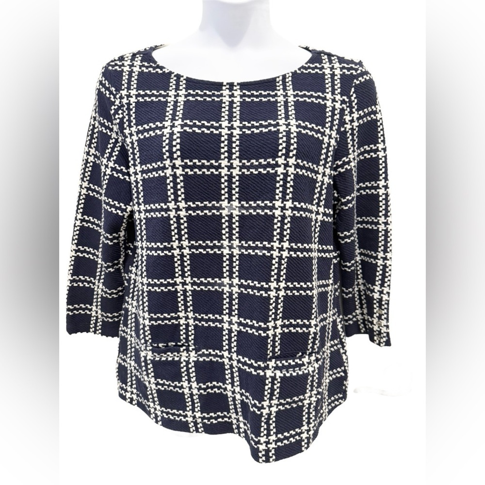 Izod Navy and White Plaid Pea Coat Tunic. Large